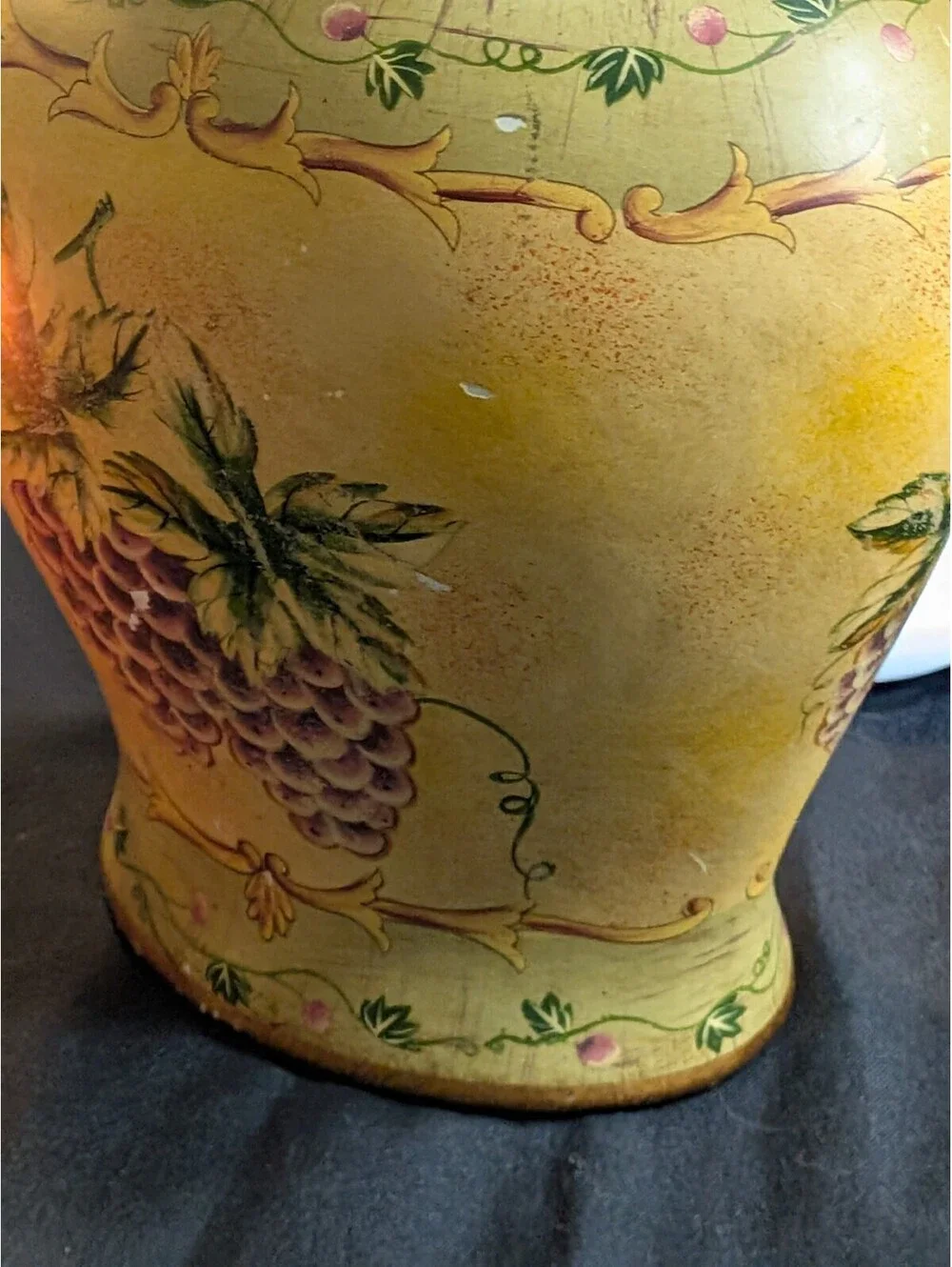 Vintage Hand Painted Decorative Vase Grapes Fruit Motif Rustic Home Decor